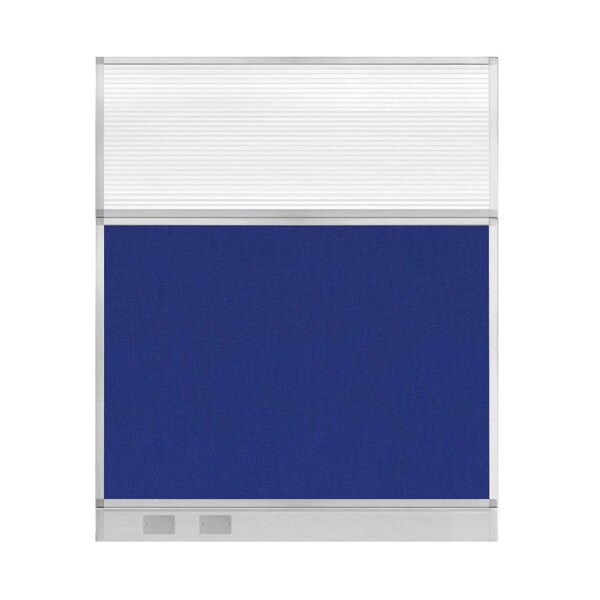 Hush Panel Cubicle Partition 5' x 6' Royal Blue Fabric Clear Fluted Window w/ Cable Channel